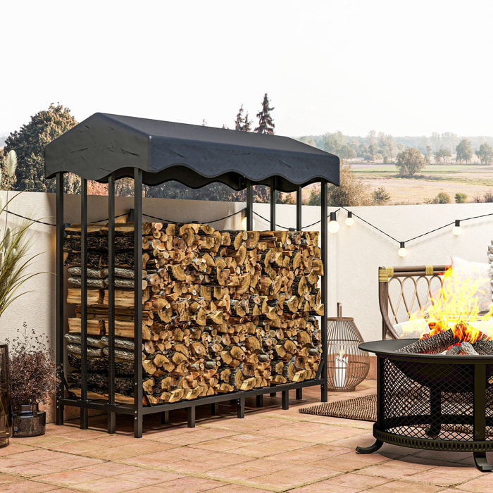 Soporte para Leña con Cubierta Estante de Leña Leñero de Metal con Estructura Reforzada Carga 1200 kg para Interior y Exterior 143x70x145 cm Negro