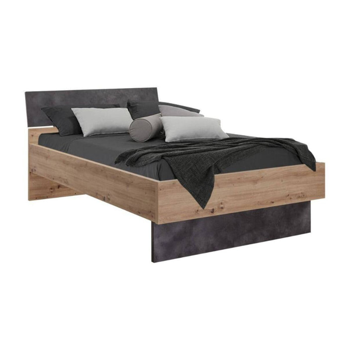 Letto singolo una piazza e mezza con testiera, 215 x 127 x 91, Rovere