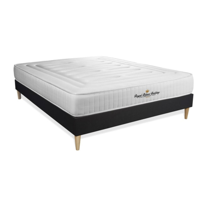 Ensemble matelas LANCASTER ressorts ensachés et mémoire de forme + sommier kit noir + Sommier tapissier en kit cm d'épaisseur - Matelas à Ressorts ensachés et mémoire de forme de 22cm d'épaisseur