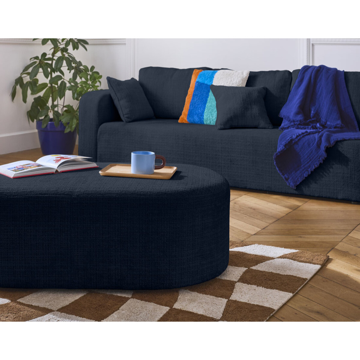 Miro - canapé droit 3 places - convertible avec coffre - en velours texturé - Bleu