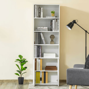 HOMCOM Estantería Librería con 4 Compartimentos Abiertos y 1 Armario con 2 Estantes Almacenaje Libros Plantas para Salón Estudio 59x29x180 cm Blanco