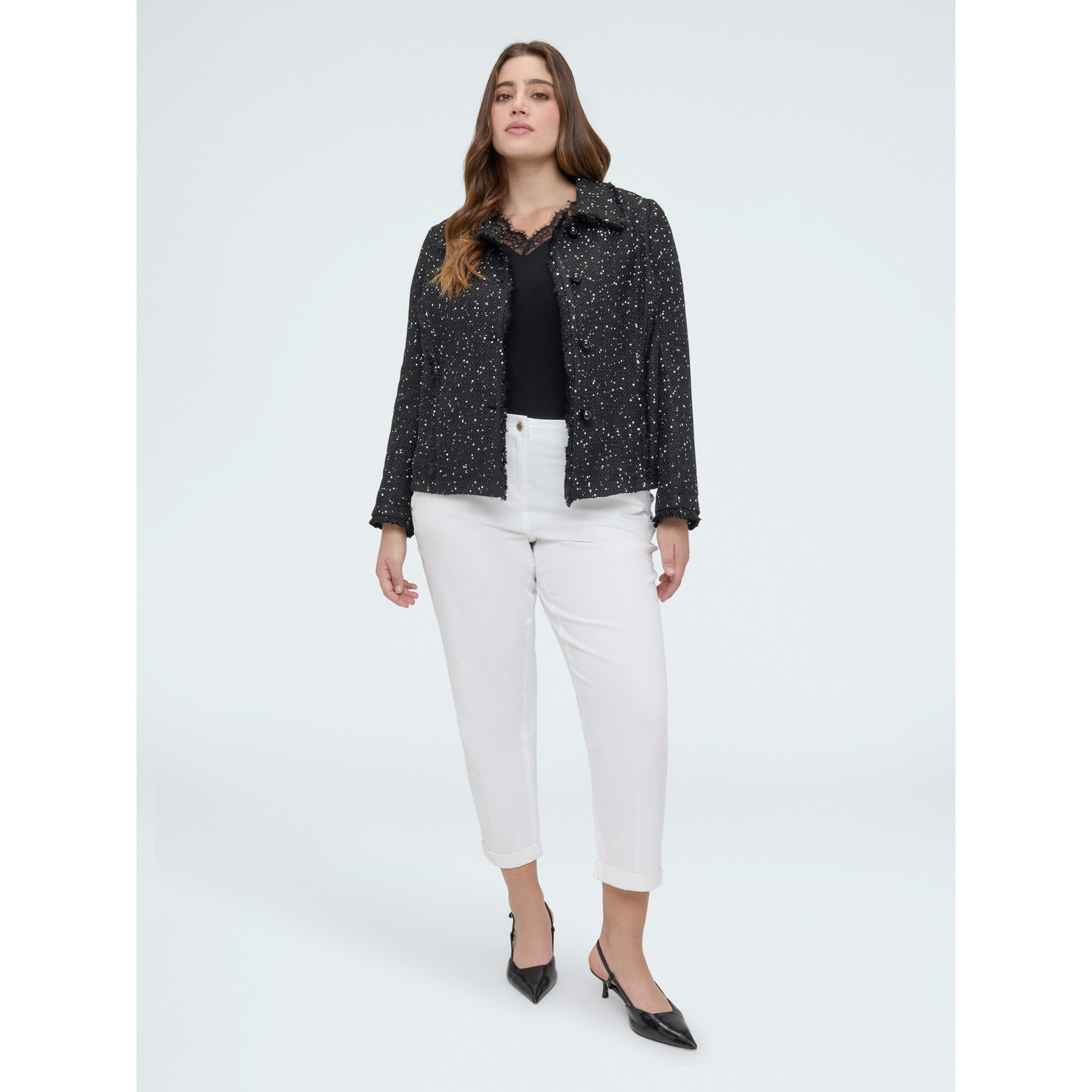 Fiorella Rubino - Chaqueta con lentejuelas y detalles deshilachados - Negro