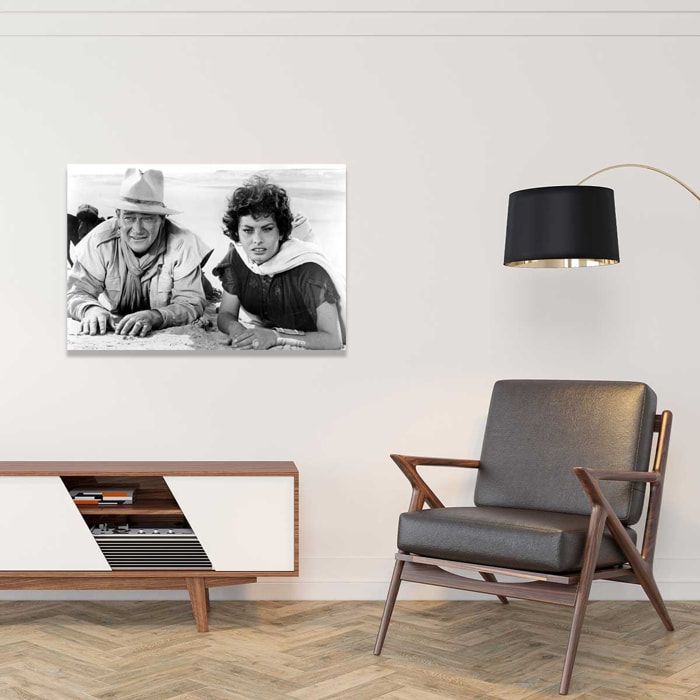 Tableau noir et blanc Photo d’acteurs John Wayne et Sophia Loren Tableau plexiglas