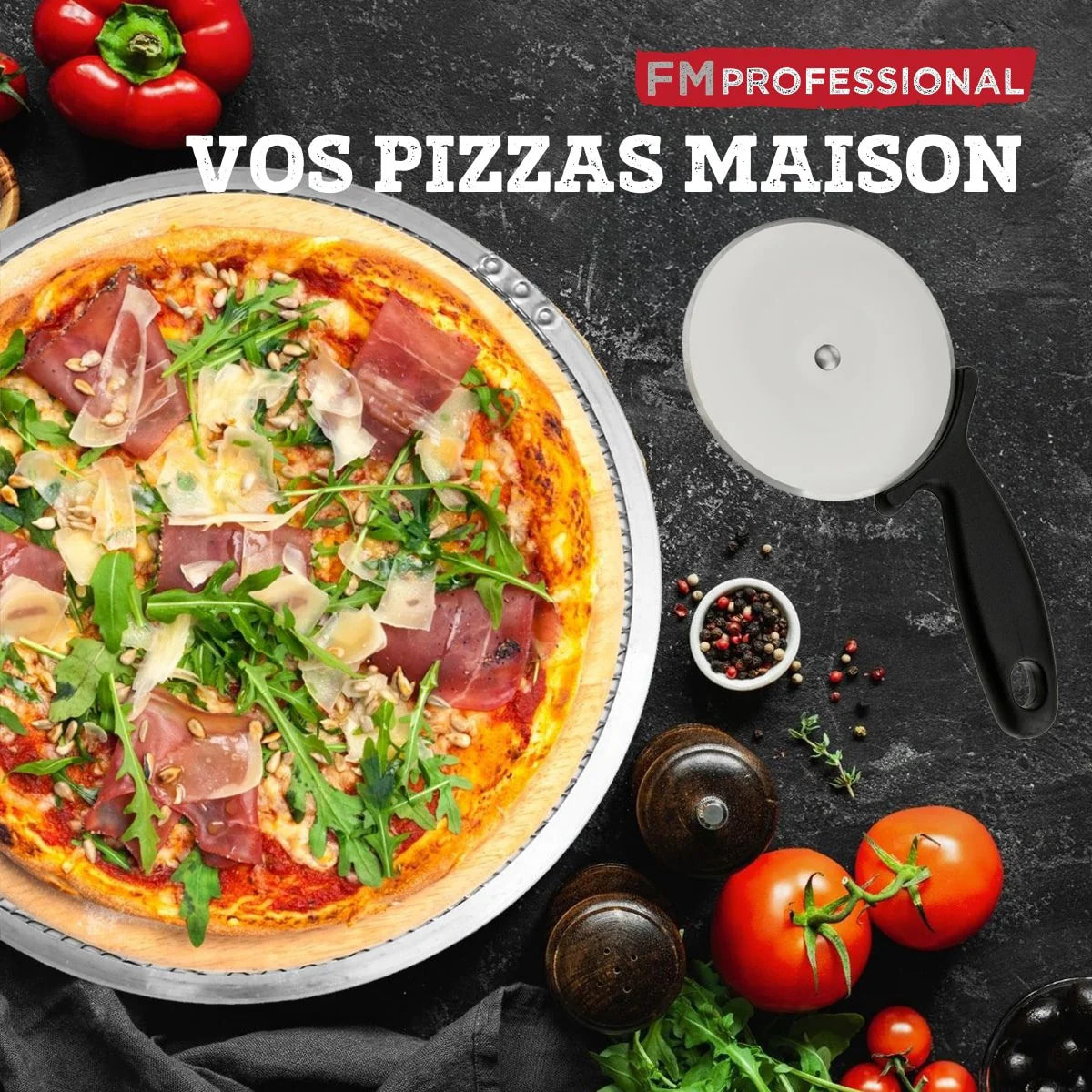 Set de plaque à pizza et roulette FM Professionnal