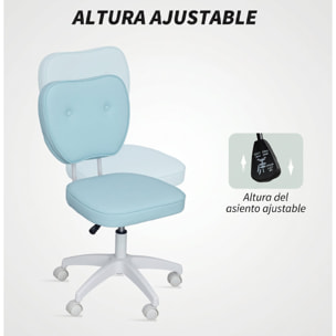 Silla de Escritorio Tapizada en PU Silla de Oficina Giratoria con Altura Ajustable sin Brazos Carga 120 kg para Estudio Dormitorio 46x59x82-92 cm Azul Claro