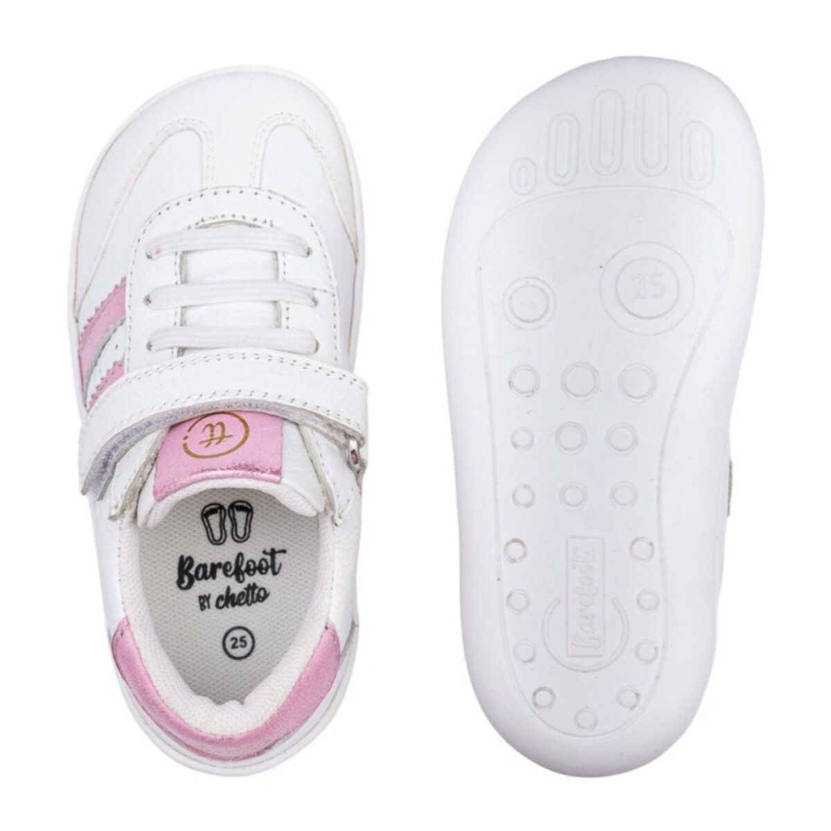 DEPORTIVA BAREFOOT CHETTO PIEL CON DOBLE FRANJA ANIMAL BLANCO - PINK