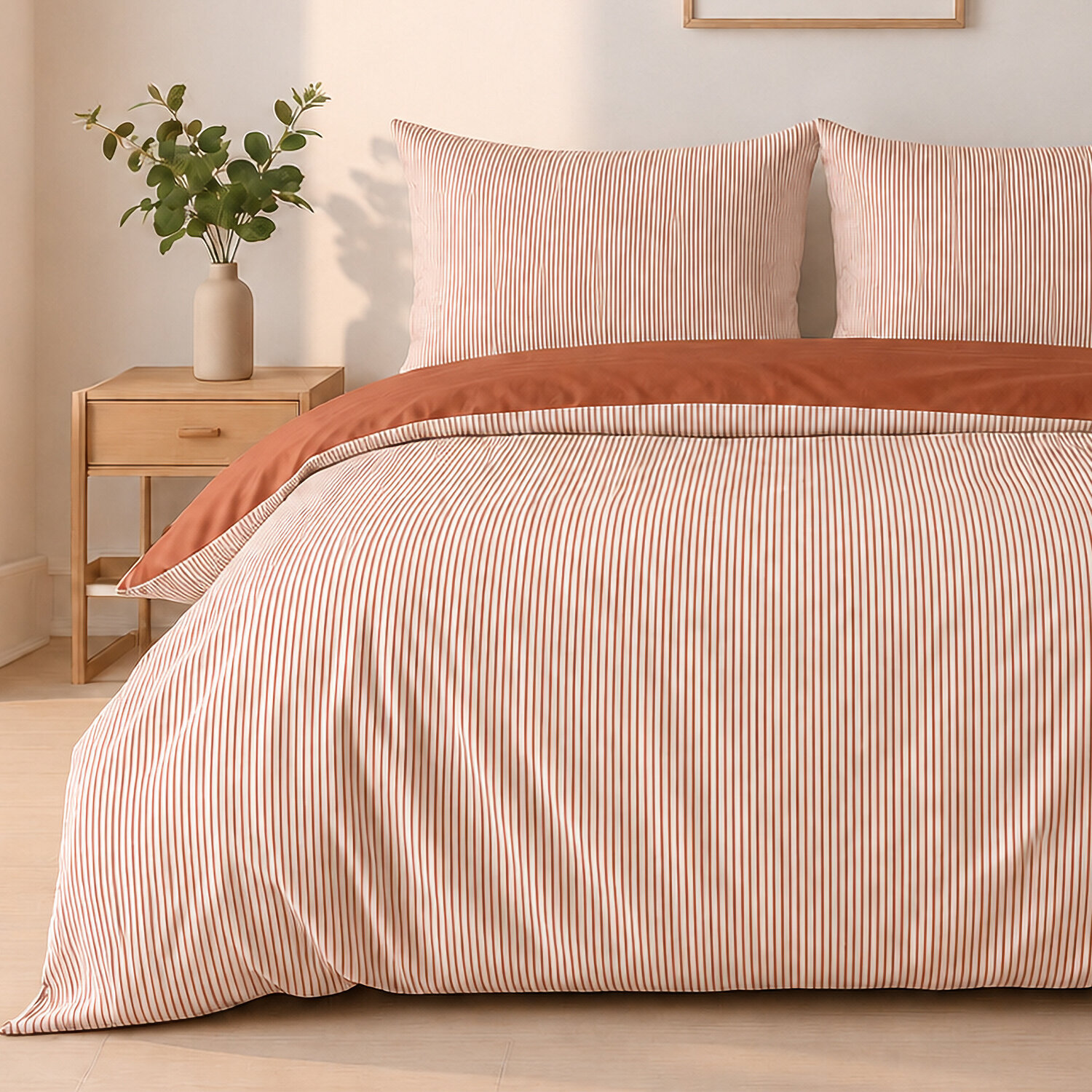 Parure housse de couette mini seersucker rayures terre cuite, MILLERAY