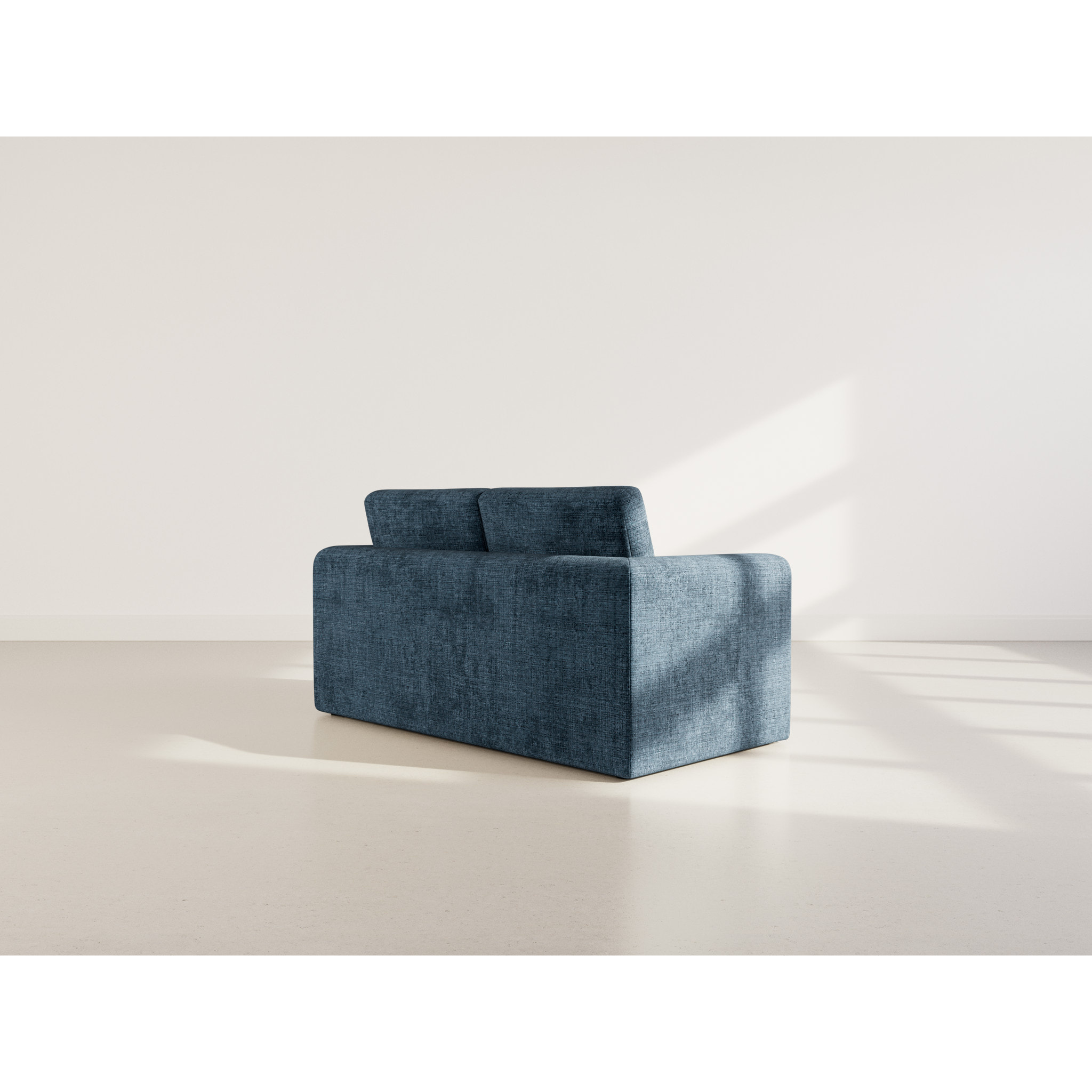 Marilia - Canapé 2 places convertible déplimousse en velours texturé - Bleu