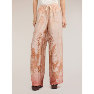 Motivi - Pantaloni palazzo in raso con stampa - Rosa cipria