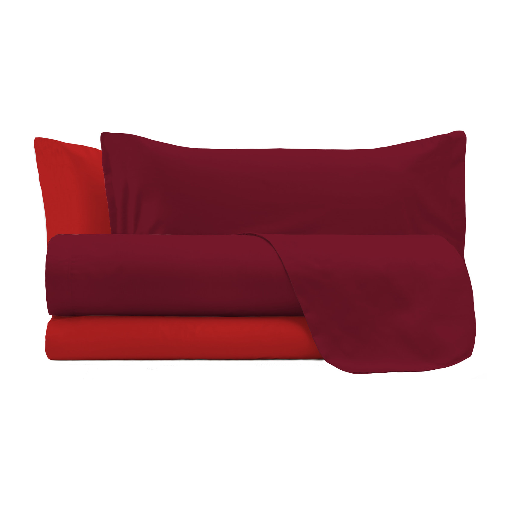 COMPLETO LETTO NATURAL COLOR, 100% Cotone, Made in Italy - BORDEAUX/ROSSO