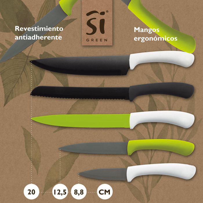 Set 5pcs cuchillos, green