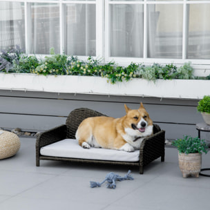Canapé méridienne chien chat style cosy chic - usage intérieur/extérieur - coussin déhoussable inclus résine tressée gris