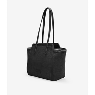 Bolso de hombro negro con estampado y cremalleras