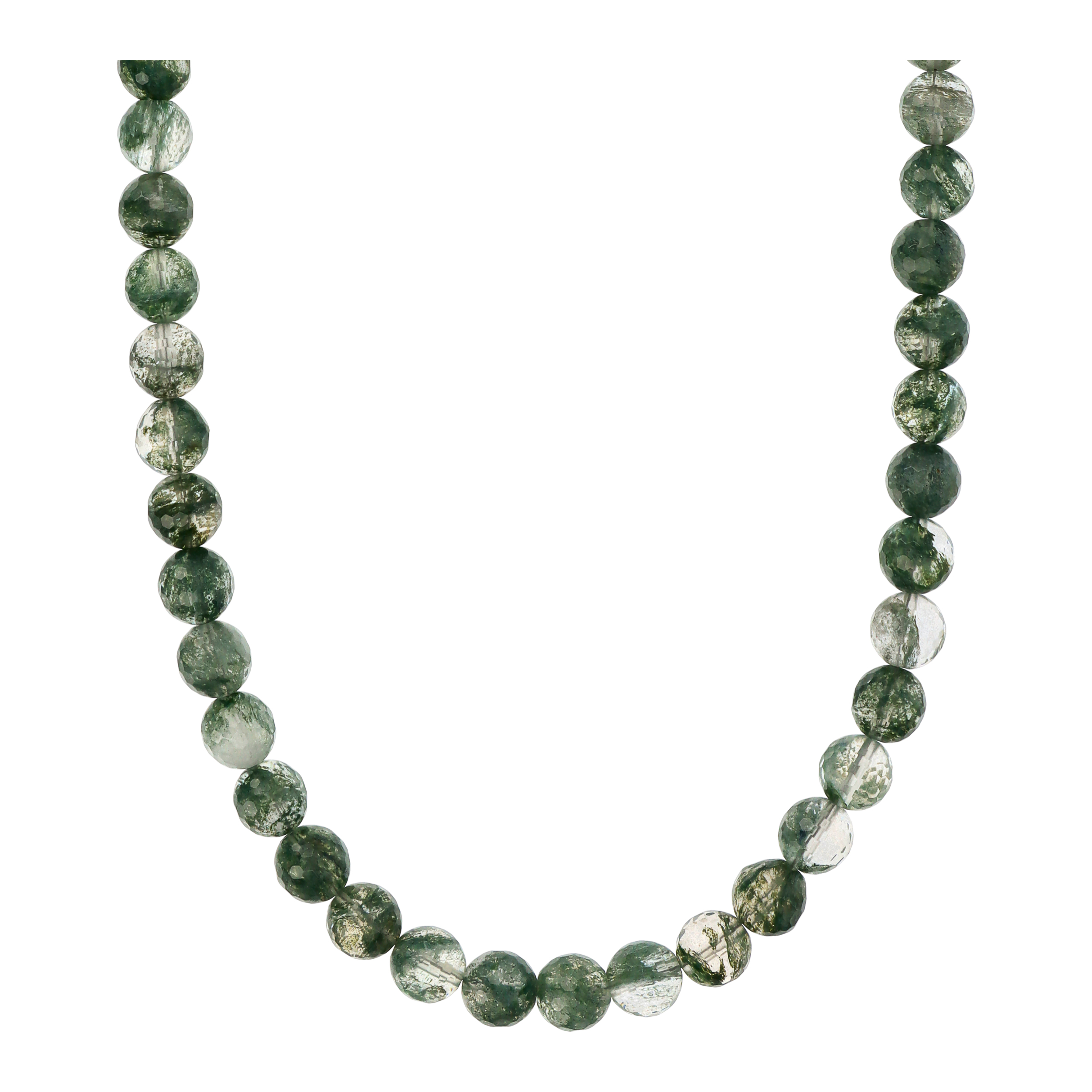 Collana Girocollo con Sfere di Pietra Naturale Agata Verde in Argento 925 placcato Rodio