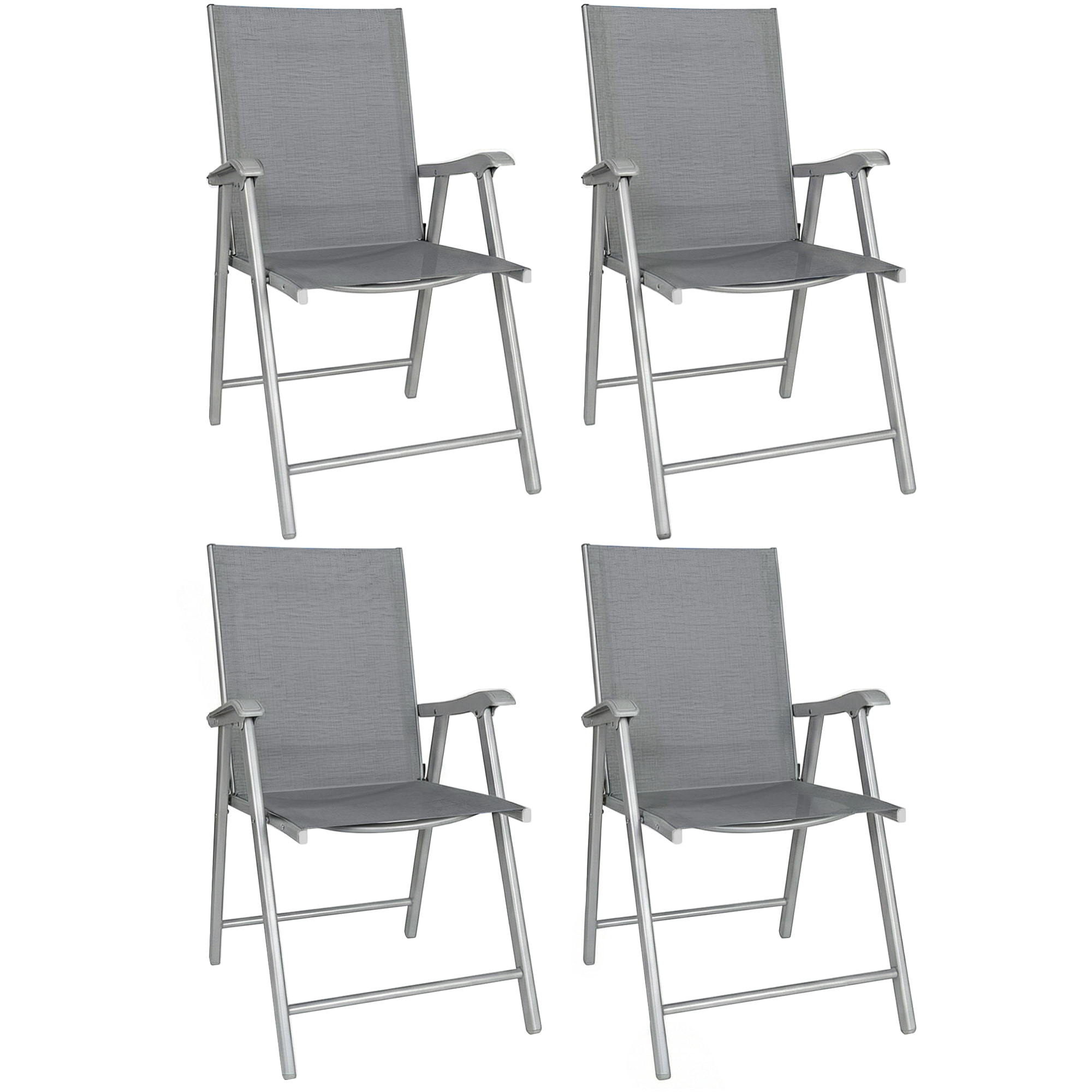 Pack de 4 Sillas de Camping Plegables, Sillas de Jardín Exterior con Respaldo Alto y Reposabrazos, Tela Textilene Transpirable y Marco de Acero para Terraza, Playa, 58x62x97 cm, Gris Claro