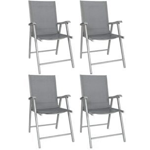 Pack de 4 Sillas de Camping Plegables, Sillas de Jardín Exterior con Respaldo Alto y Reposabrazos, Tela Textilene Transpirable y Marco de Acero para Terraza, Playa, 58x62x97 cm, Gris Claro