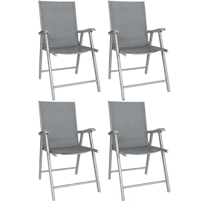 Pack de 4 Sillas de Camping Plegables, Sillas de Jardín Exterior con Respaldo Alto y Reposabrazos, Tela Textilene Transpirable y Marco de Acero para Terraza, Playa, 58x62x97 cm, Gris Claro
