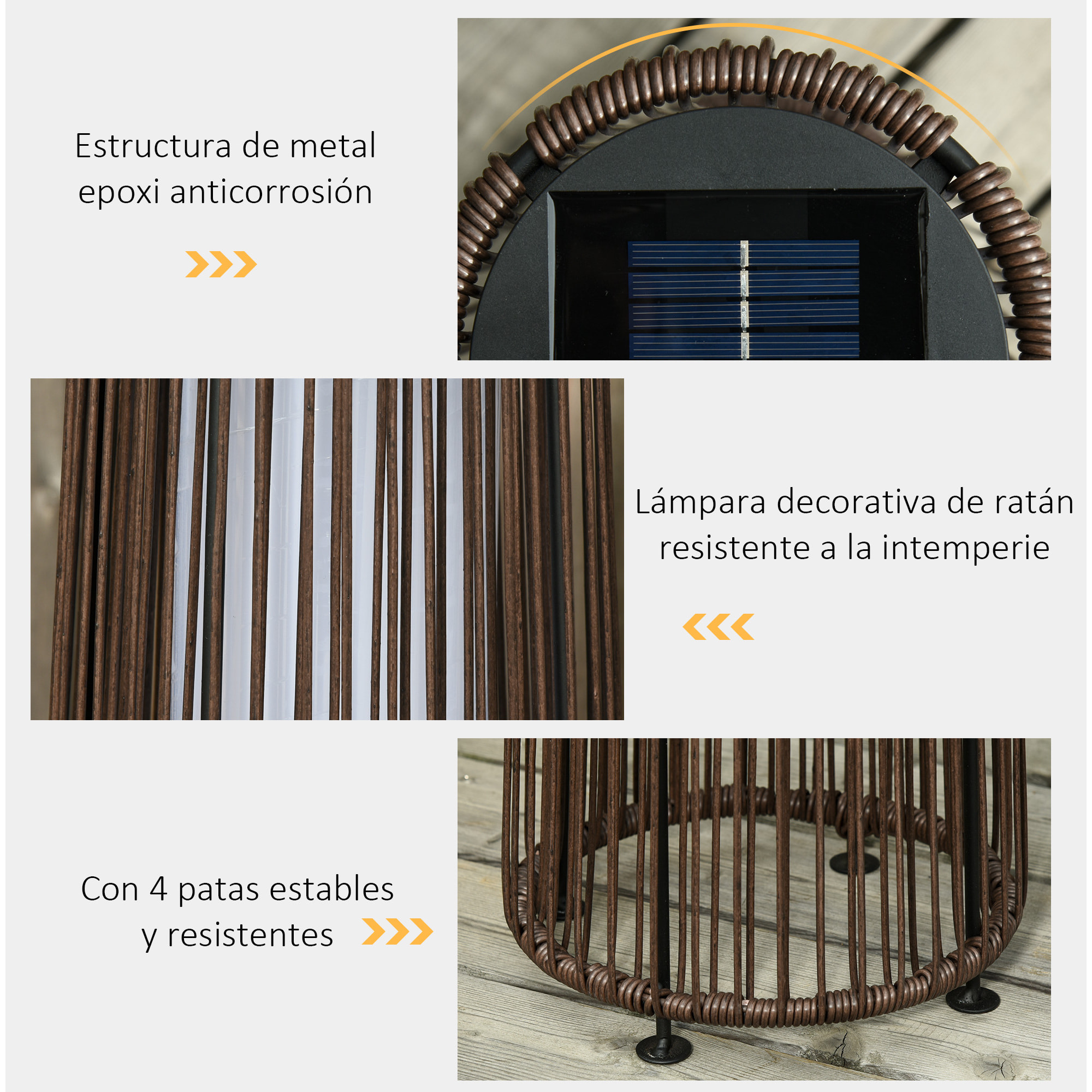 Lámpara de Pie Ratán Energía Solar con Control Luz Automático Ø21,5x61 cm Marrón