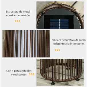 Lámpara de Pie Ratán Energía Solar con Control Luz Automático Ø21,5x61 cm Marrón