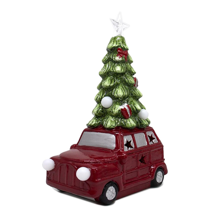 Figura auto con albero di Natale e luci LED RGB 13x21 cm.