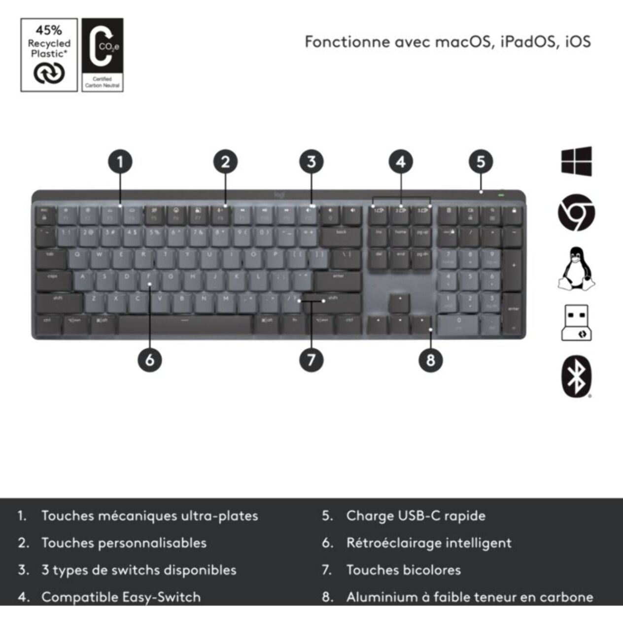 Clavier sans fil LOGITECH MX Mechanical Rétroéclairé