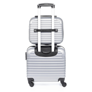 Set trolley e beauty case, in materiale ABS leggero e ad alta resistenza. Blocco numerico, 4 ruote girevoli a 360°.