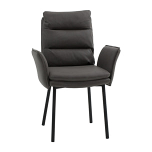 Set di 2 sedie MALIBÙ in similpelle antracite e gambe in metallo nero, con braccioli