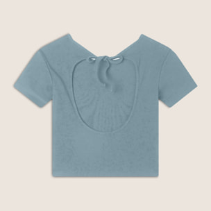 T-shirt slim fit a costine con apertura sulla schiena