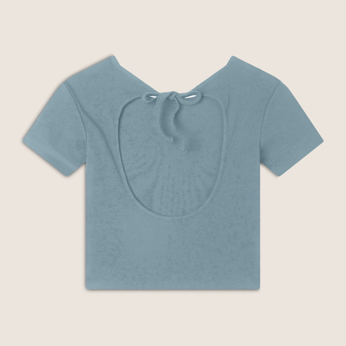 T-shirt slim fit a costine con apertura sulla schiena