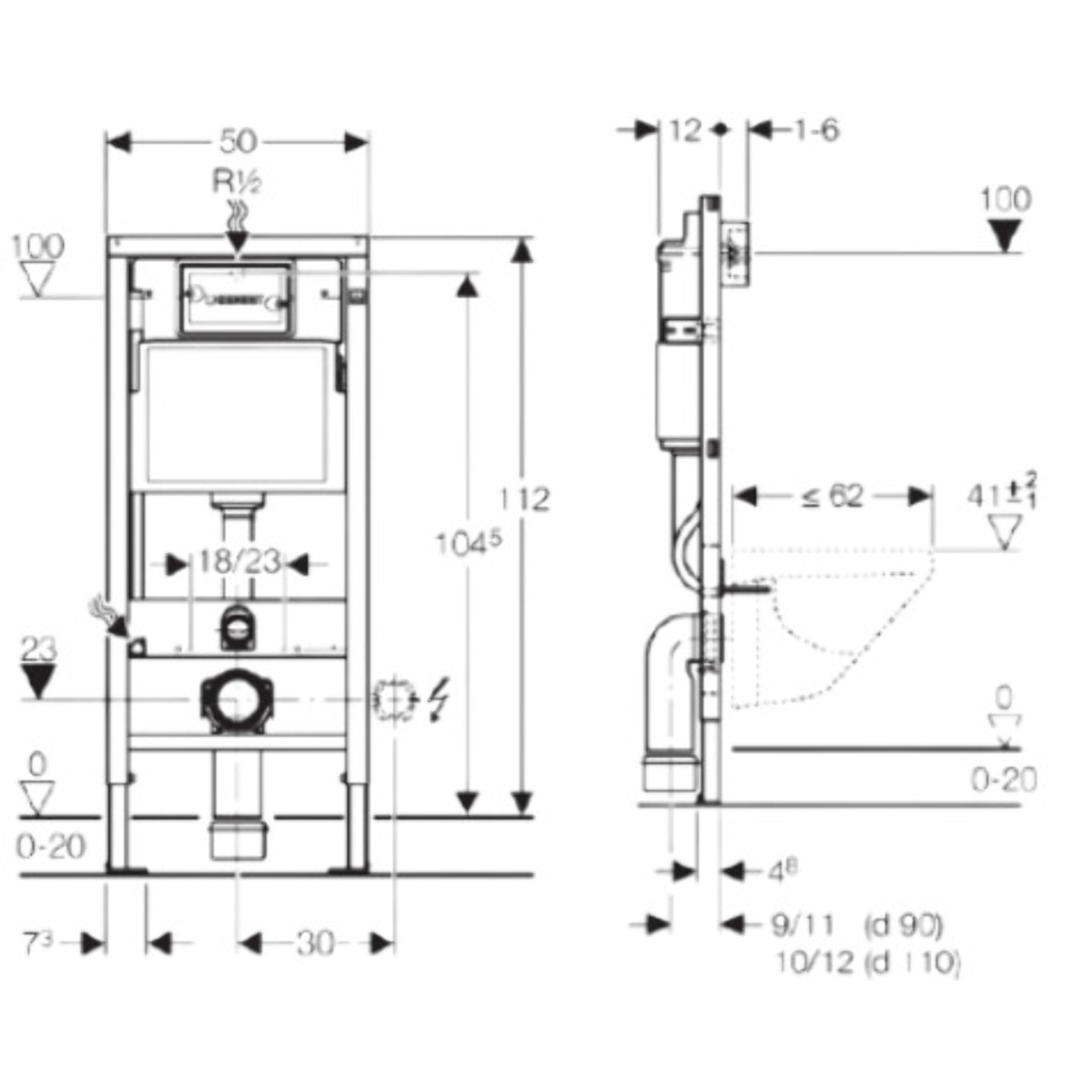 Pack WC Bati-support Geberit Duofix + WC sans bride Vitra SENTO noir mat + Abattant frein de chute + Plaque noire mat