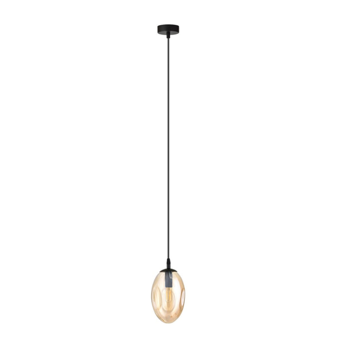 Lampada a sospensione Astral in acciaio nero e vetro ambra