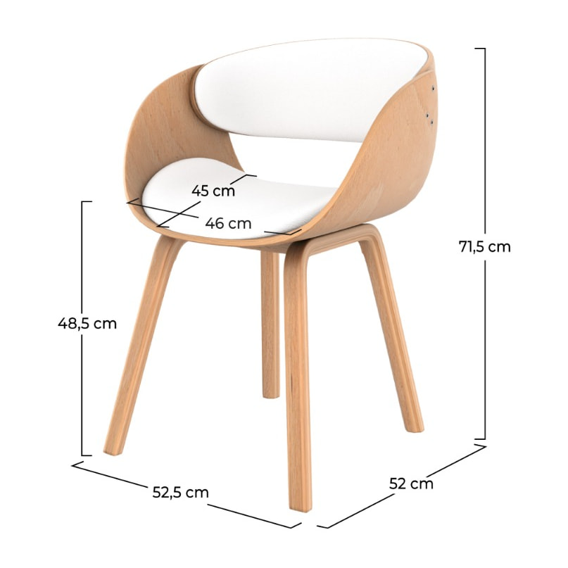 Chaise en bois clair et PU blanc - Adelmar