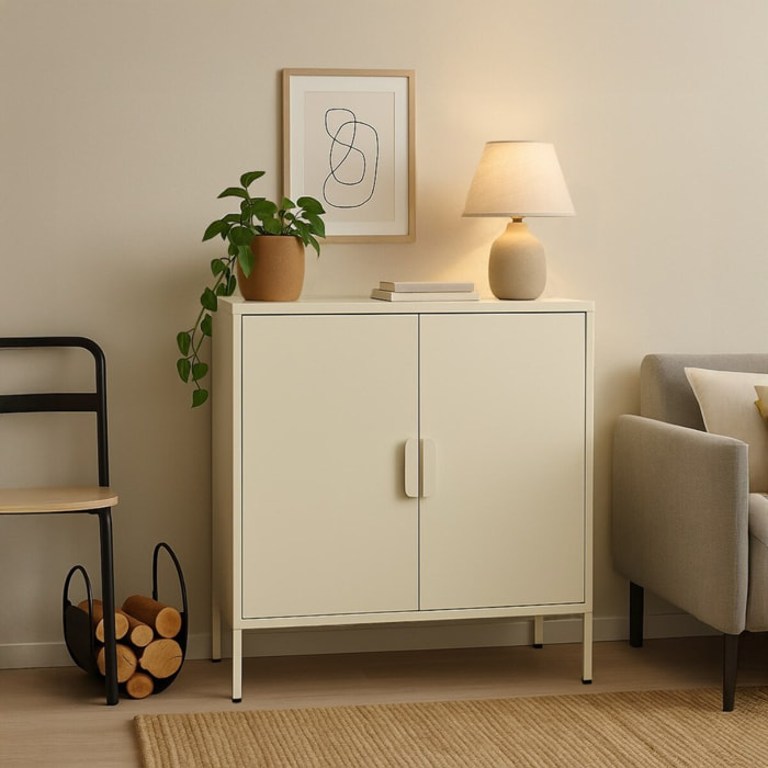 Credenza alta in metallo 2 ante 80x38x100h cm avorio - Pop