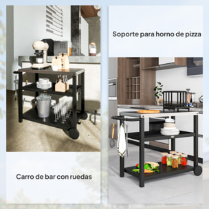 Carrito de Parrilla de 3 Niveles Carrito de Barbacoa Carro de Servicio con 2 Ruedas Estantes Encimera de Acero Inoxidable y Asa Mesa de Horno de Pizza para Jardín Patio Gris Carbón