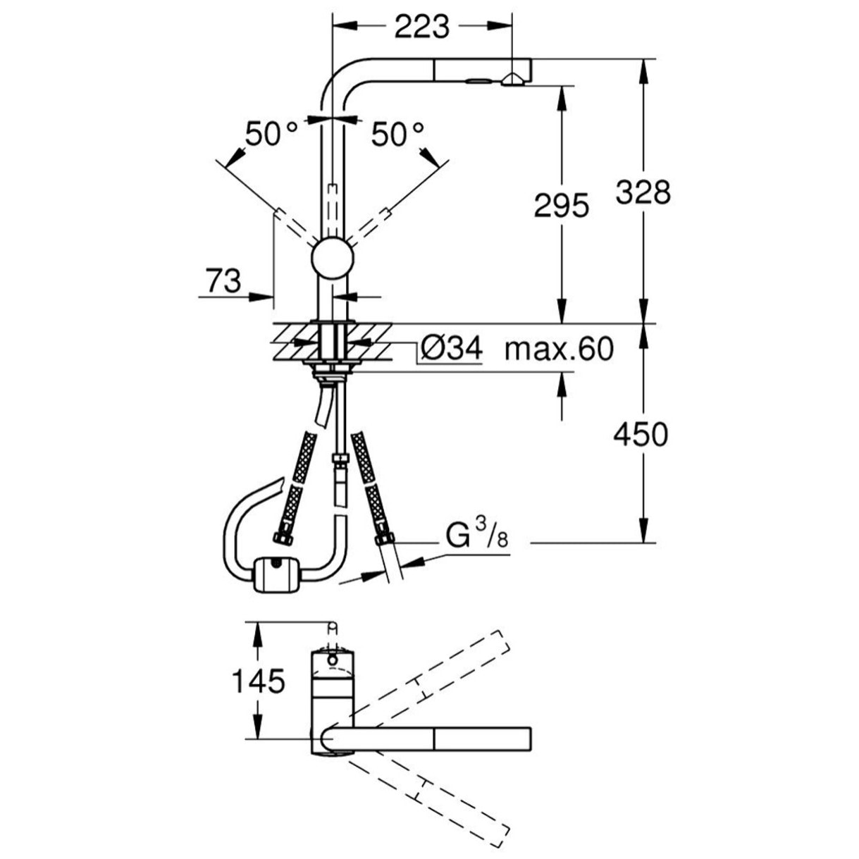 GROHE Minta Mitigeur monocommande Evier douchette extractible finition Supersteel