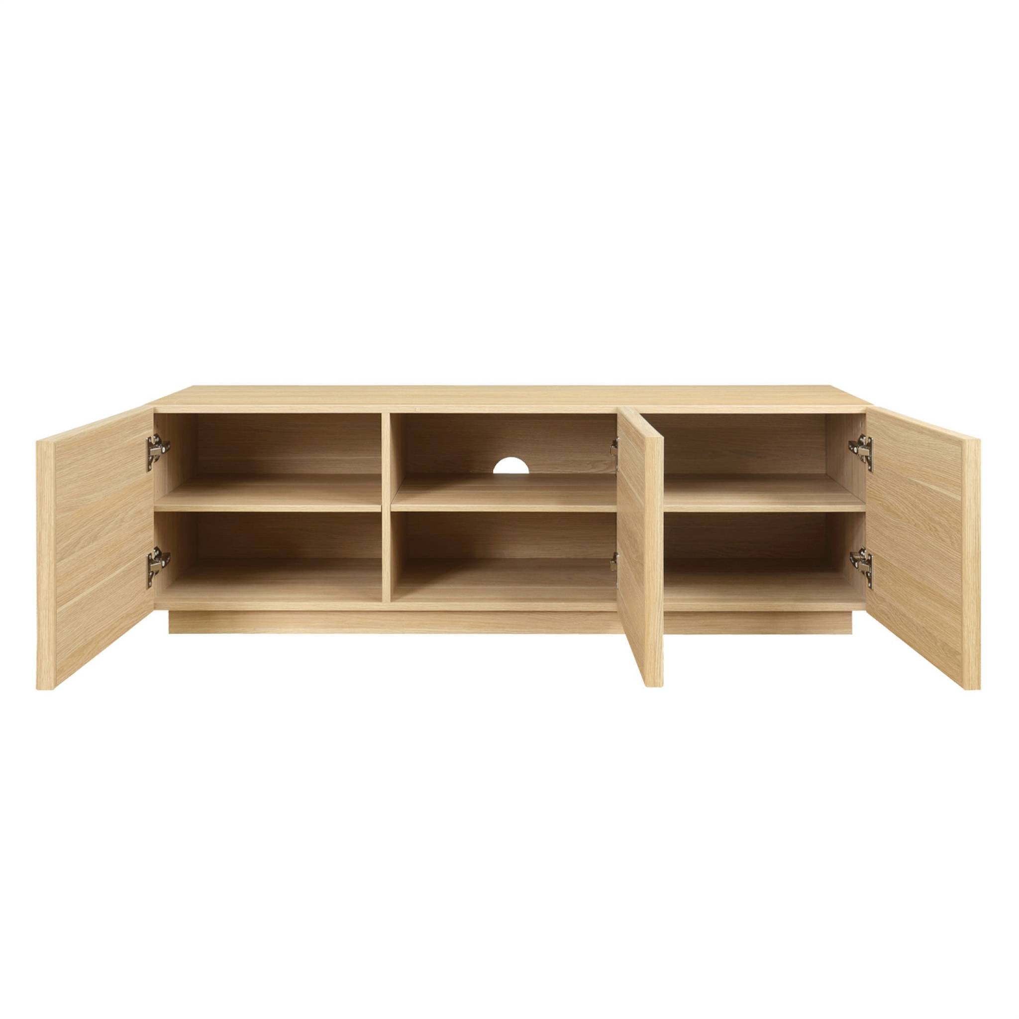 Meuble TV décor bois naturel 3 portes L 140 x P 43 x H 45cm - Kuba