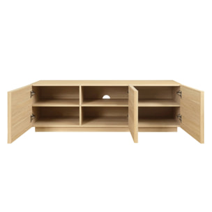 Meuble TV décor bois naturel 3 portes L 140 x P 43 x H 45cm - Kuba
