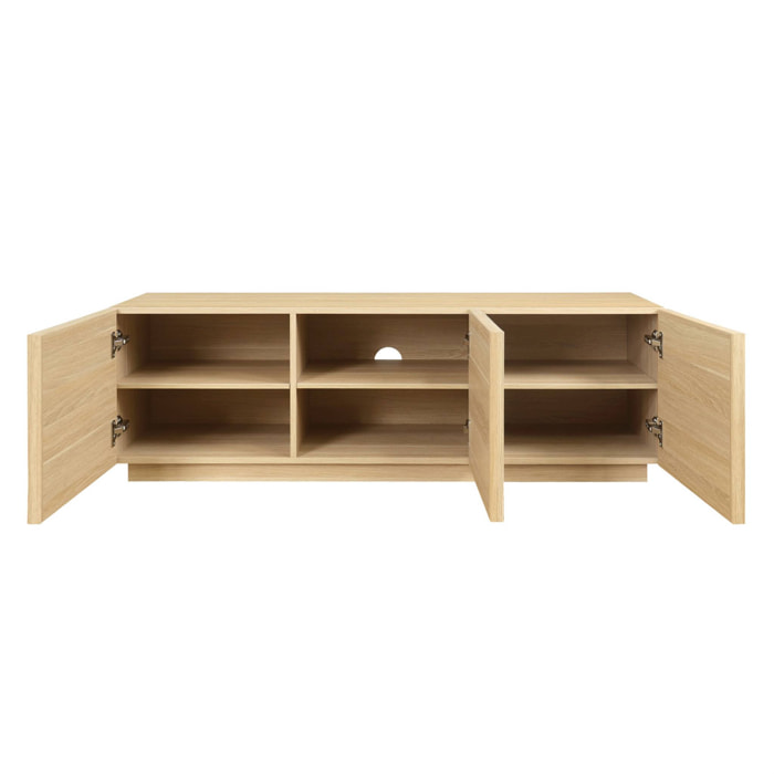 Meuble TV décor bois naturel 3 portes L 140 x P 43 x H 45cm - Kuba