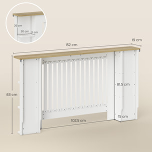 Cubre Radiadores con Estantes, Cubreradiador de MDF, Cubierta para Radiador, Diseño Moderno de Listones, para Salón, Dormitorio, 152x19x83 cm, Blanco
