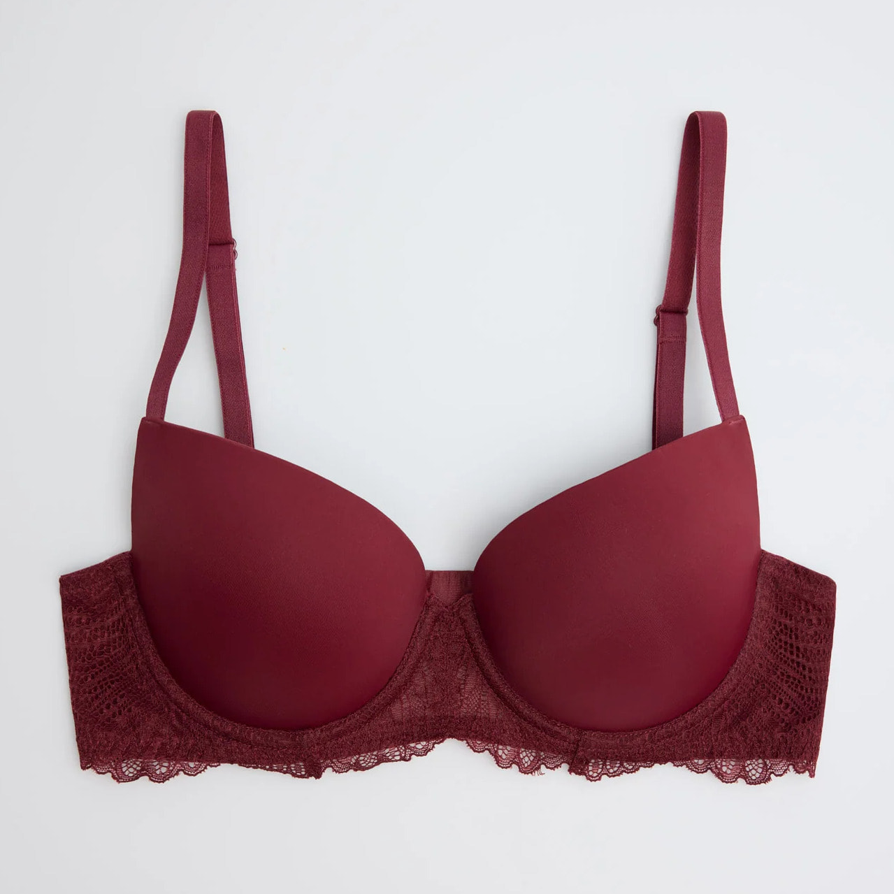 Reggiseno push-up in pizzo bordeaux, coppa B