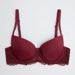 Reggiseno push-up in pizzo bordeaux, coppa B