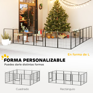 Parque para Perros de 12 Paneles, 68x80 cm, Corral Plegable para Perros Medianos con Puertas, Cierre y Estacas, para Interior y Exterior, Negro