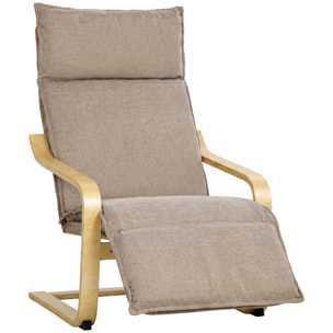 Sillón de Salón con Reposapiés, Butaca de Salón Tapizada en Lino con Balanceo Suave, Respaldo Alto, Asiento Ancho, Sillón de Relax para Dormitorio, Oficina, Estudio, Marrón Claro