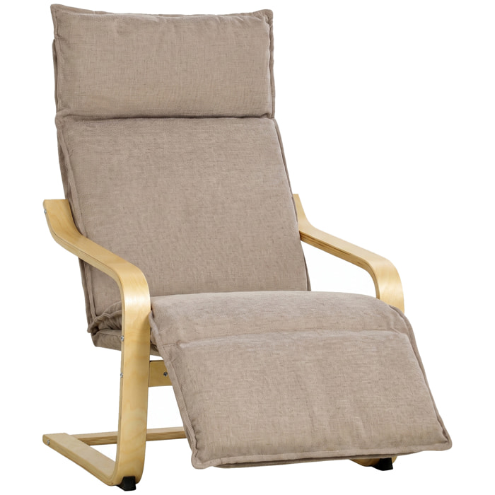Sillón de Salón con Reposapiés, Butaca de Salón Tapizada en Lino con Balanceo Suave, Respaldo Alto, Asiento Ancho, Sillón de Relax para Dormitorio, Oficina, Estudio, Marrón Claro
