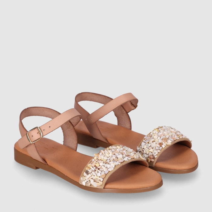 Sandalias de Piel - Beig - Tacón: Bajo