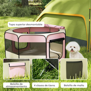 Parque Plegable para Perros y Gatos, Corralito Portátil para Animales Pequeños Impermeable de Tela Oxford con 2 Puertas, para Exterior e Interior, Ø120x58 cm, Rosa