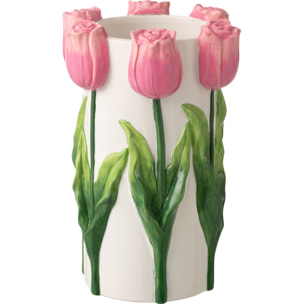 J-Line Cache-pot Tulipe - céramique - blanc/rose clair - large