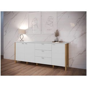 Buffet L208 cm 3 tiroirs 3 portes décor chêne et gris clair - BOLERO