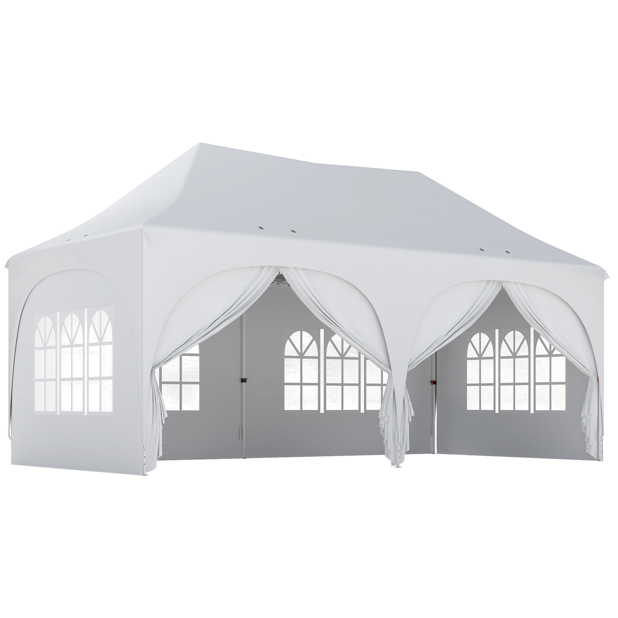 Tonnelle pliante 3x6m imperméable anti-UV, barnum avec 6 parois & 6 sacs de sable - tente de réception 12 trous de drainage - pavillon pop-up, 4 fenêtres église pour mariage, marché - blanc
