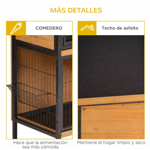 Conejera de Madera de 2 Niveles Jaula para Conejos con Techo Asfáltico Abatible Puertas con Pestillo Bandejas Extraíbles y Rampa Conejera para Exterior 122x50x101 cm Natural y Negro